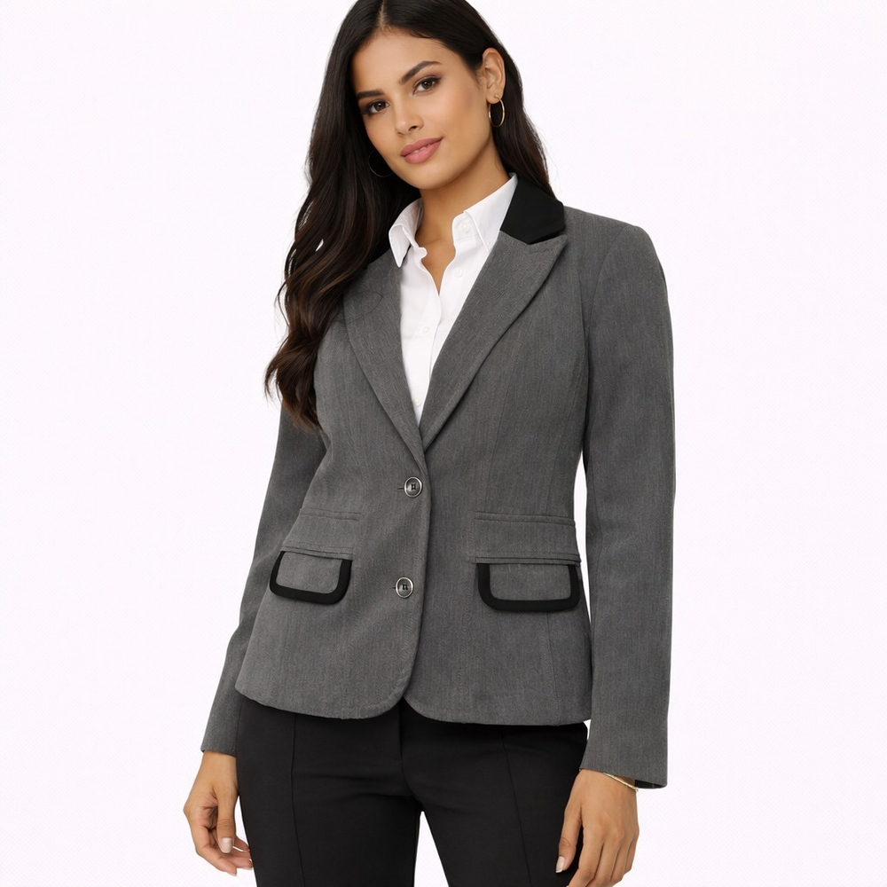 7th Avenue Design Studio New York Co. Gray Black Trim Two-Button Blazer Size 8